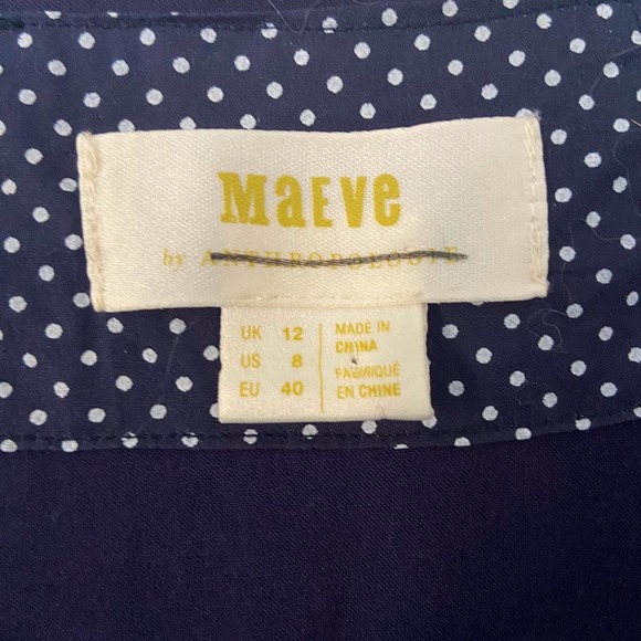 Anthropologie Maeve Polka Dot Wrap Dress Midi High-Low Puff Sleeve Navy Blue 8 - Picture 4 of 10